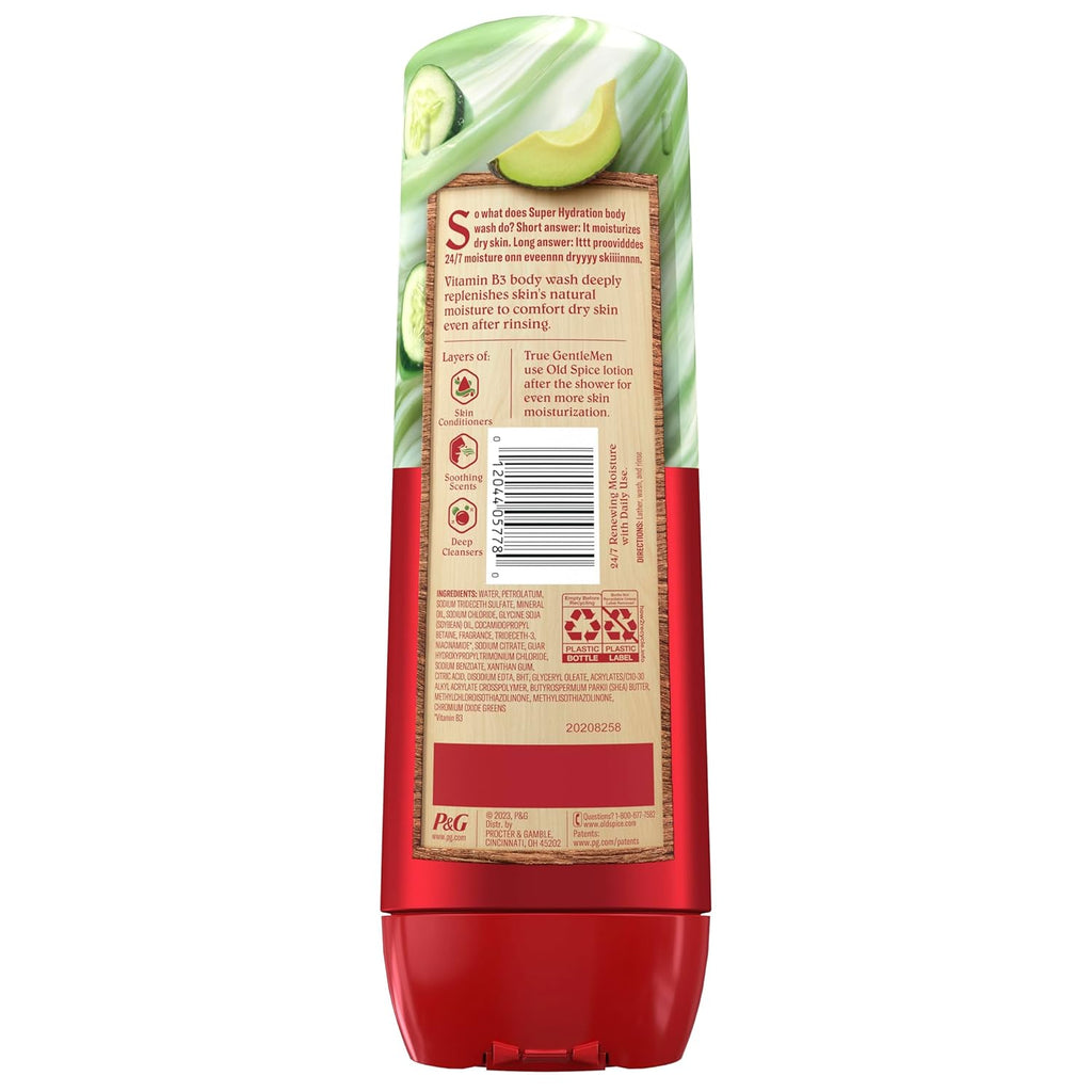 Old Spice Super Hydration Body Wash GentleMans Blend Cucumber + Avocado Oil Scent for Deep Cleaning and 24/7 Renewing Moisture - 20oz/4pk