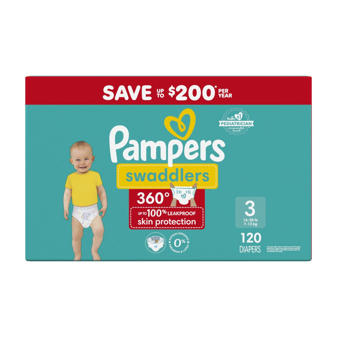 Pampers Swaddlers 360 Baby Diapers Size 3 - 120ct/1pk