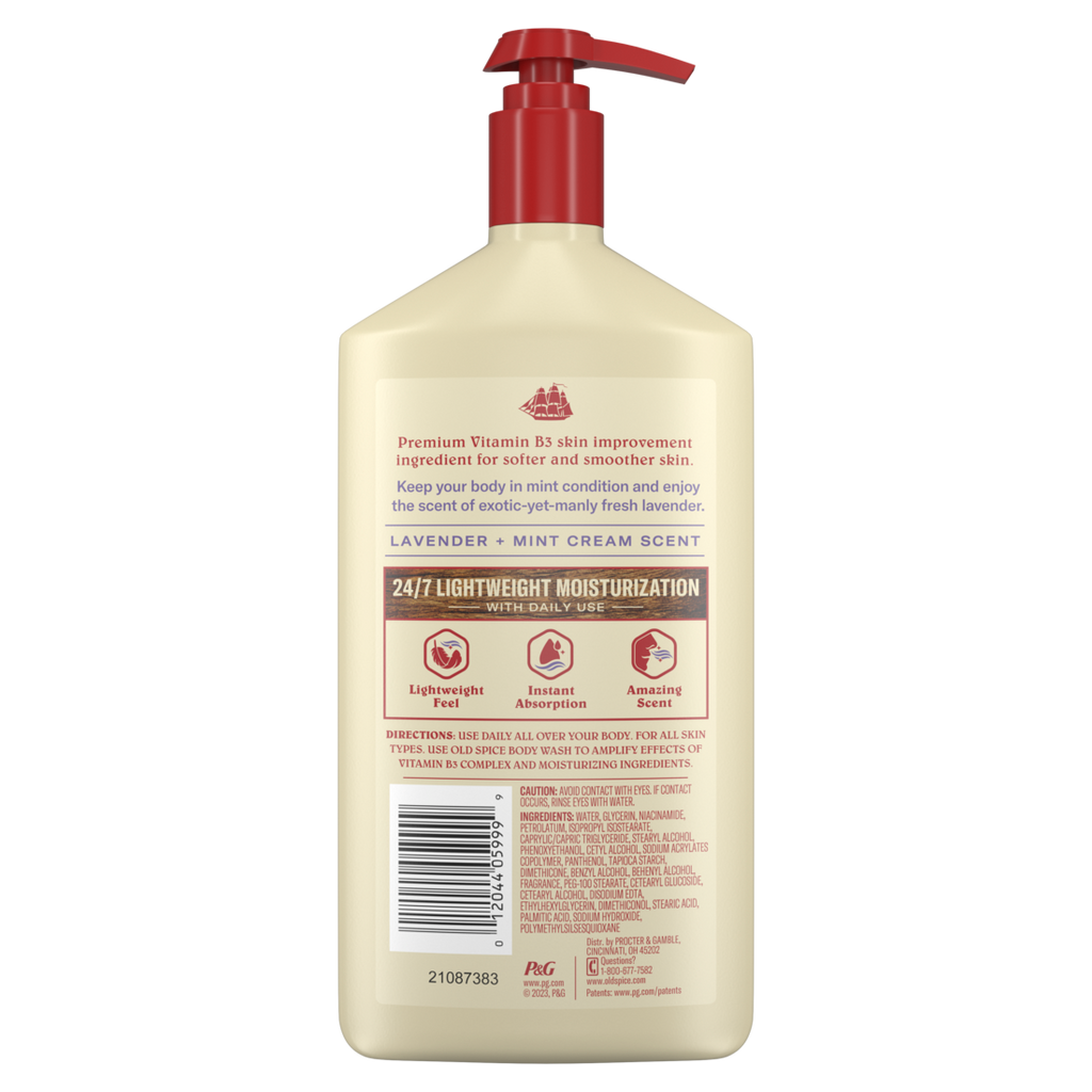 Old Spice Hand Face And Body Lotion For All Skin Types 24/7 Lightweight Moisturization With Vitamin B3 Lavender And Mint Scent Instant Absorption - 16oz/6pk
