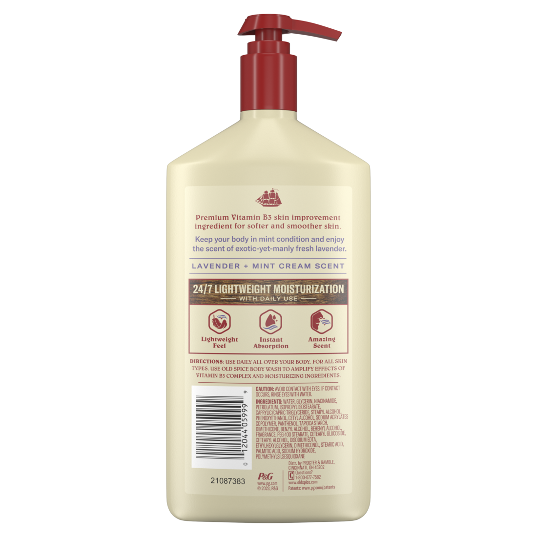 Old Spice Hand Face And Body Lotion For All Skin Types 24/7 Lightweight Moisturization With Vitamin B3 Lavender And Mint Scent Instant Absorption - 16oz/6pk