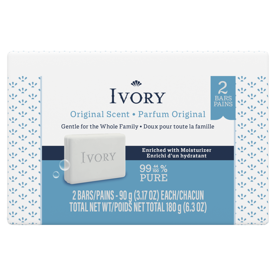 Ivory Gentle Bar Soap Designed For Whole Family 99.44% Pure Formula Plant-Based Cleansers Made Without Heavy Perfumes Parabens Or Phthalates Original Scent - (2x3.17)oz/36pk