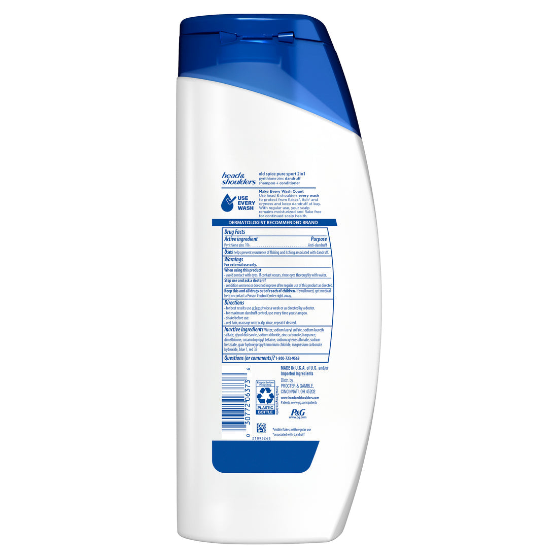 Head And Shoulders Mens 2-in-1 Dandruff Shampoo And Conditioner Anti-Dandruff Treatment Old Spice Pure Sport For Daily Use Paraben Free - 20.7oz/4pk