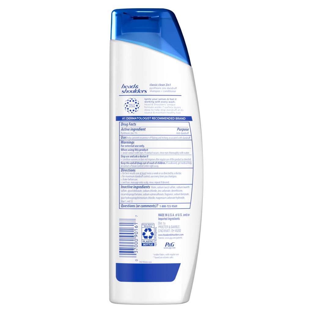 Head And Shoulders 2-in-1 Dandruff Shampoo And Conditioner Anti-Dandruff Treatment Classic Clean For Daily Use Paraben Free - 8.45oz/6pk