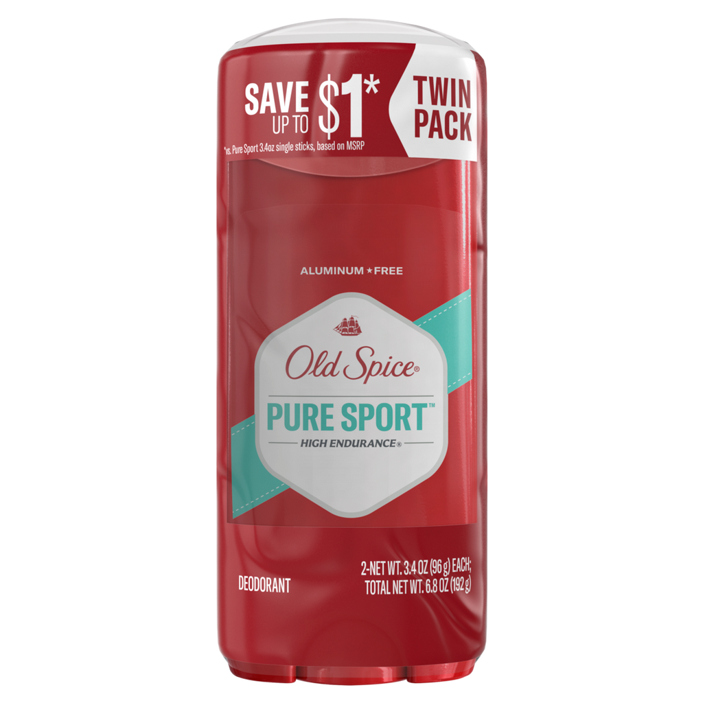 Old Spice Aluminum Free Deodorant For Men High Endurance Pure Sport Twin Pack - (2x3.4)oz/6pk
