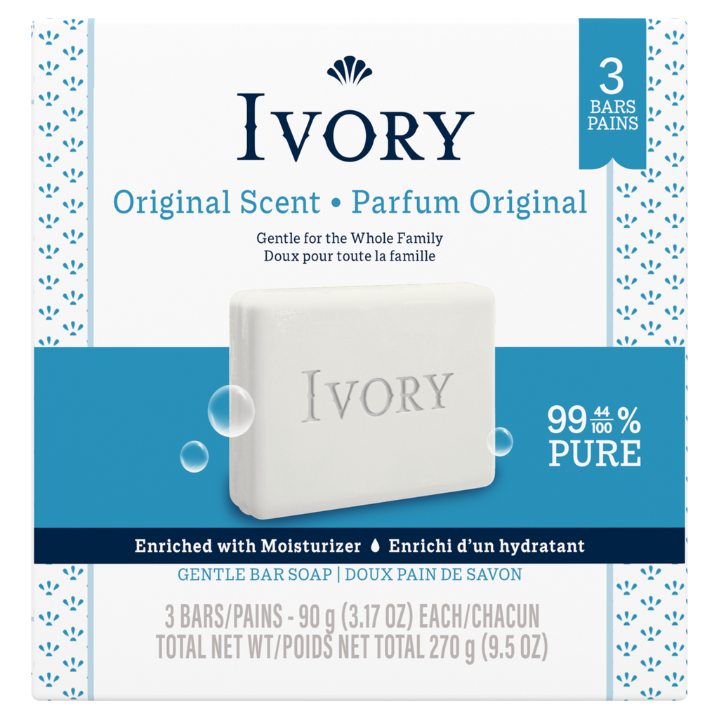 Ivory Gentle Bar Soap Designed For Whole Family 99.44% Pure Formula Plant-Based Cleansers Made Without Heavy Perfumes Parabens Or Phthalates Original Scent - (3x3.17)oz/24pk
