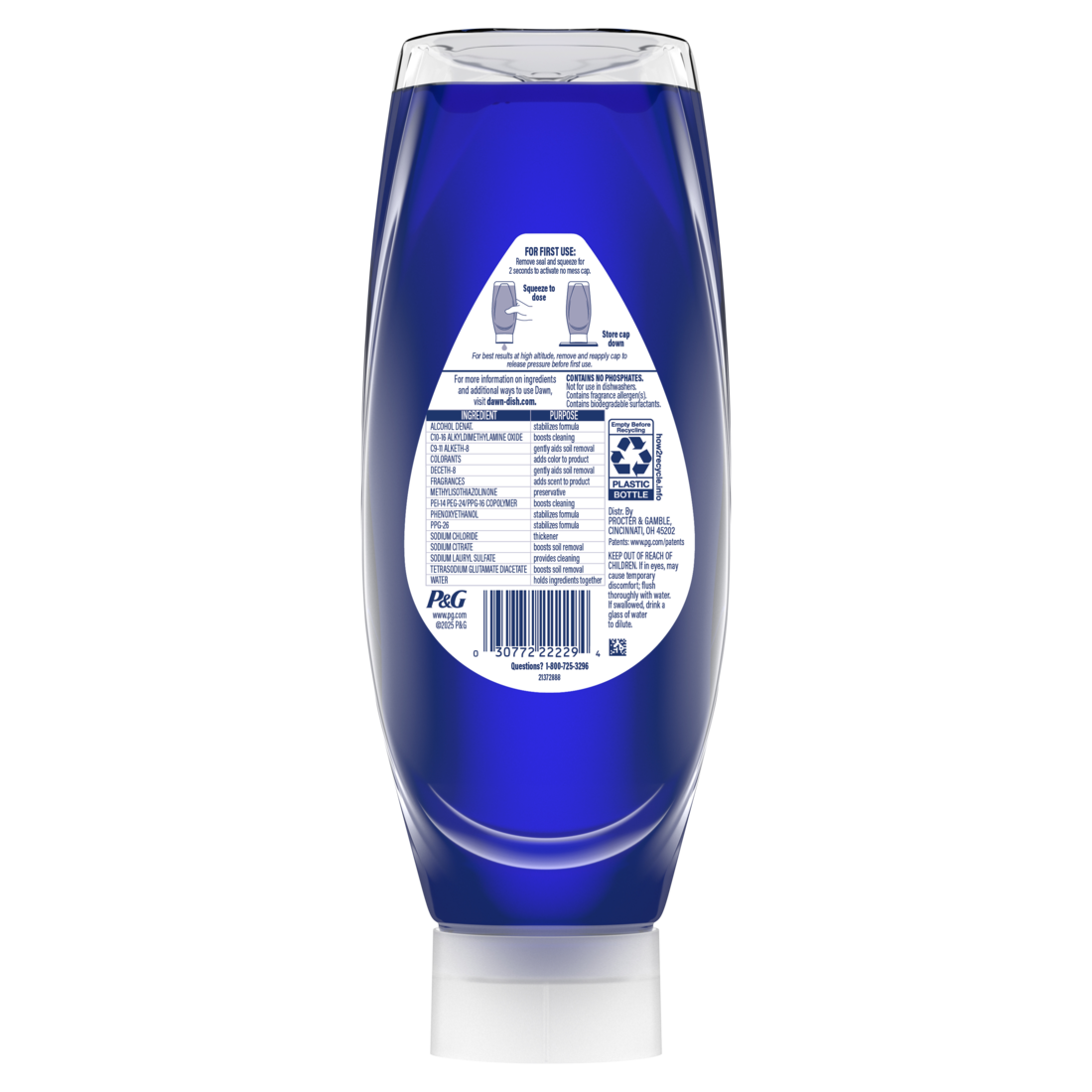 Dawn Platinum Ez Squueze Dish Soap Dishwashing Liquid Tough Grease Removal Fresh Rain - 24oz/8pk
