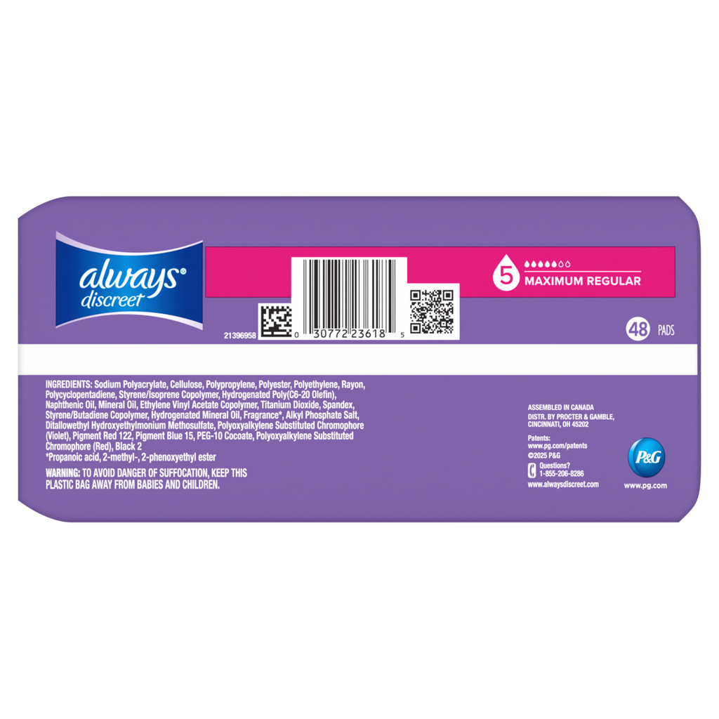 Always Discreet Adult Incontinence Pads For Women Maximum Absorbency Regular Length Postpartum Pads - 48ct/2pk