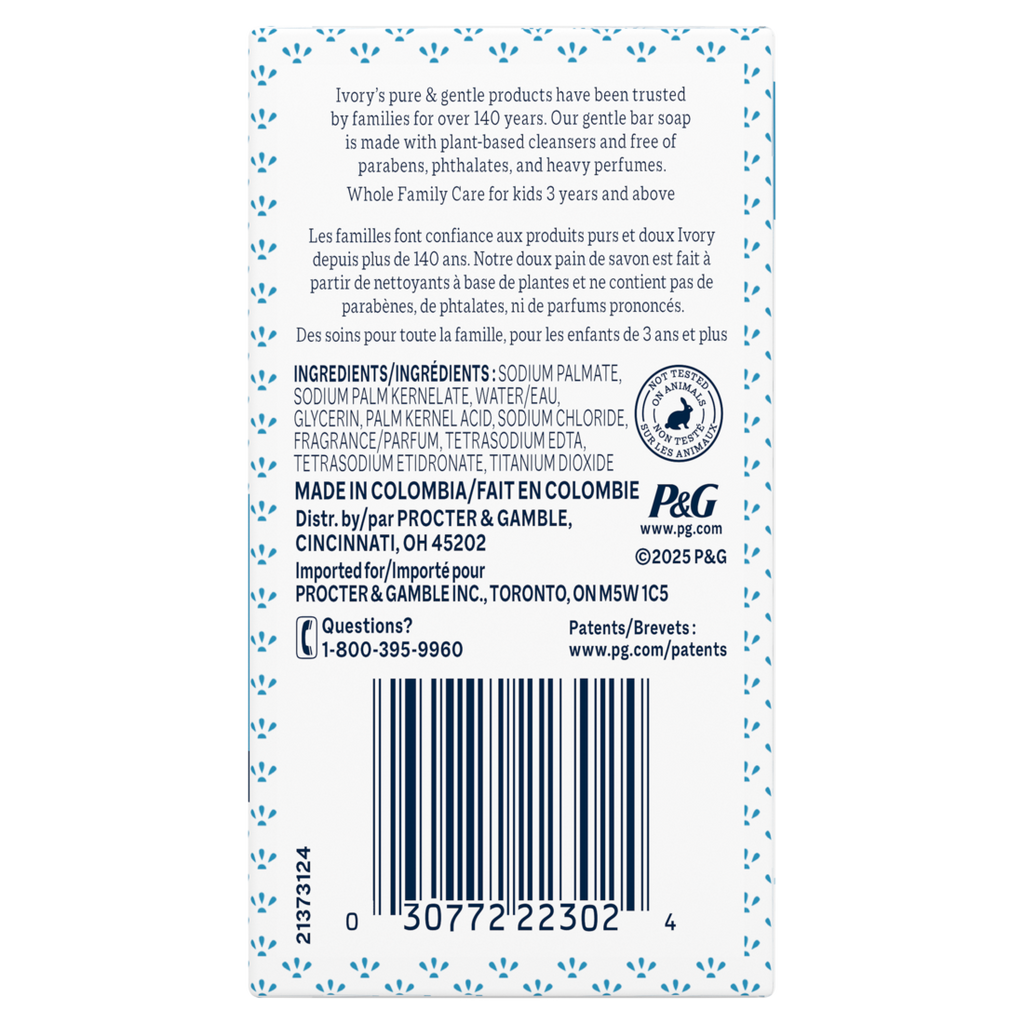 Ivory Gentle Bar Soap Designed For Whole Family 99.44% Pure Formula Plant-Based Cleansers Made Without Heavy Perfumes Parabens Or Phthalates Original Scent - (3x3.17)oz/24pk