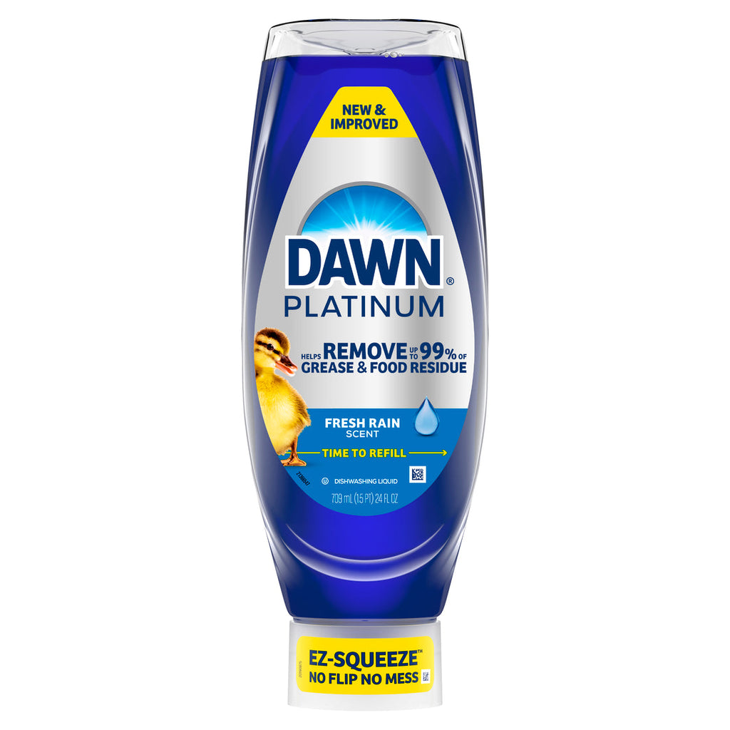 Dawn Platinum Ez Squueze Dish Soap Dishwashing Liquid Tough Grease Removal Fresh Rain - 24oz/8pk