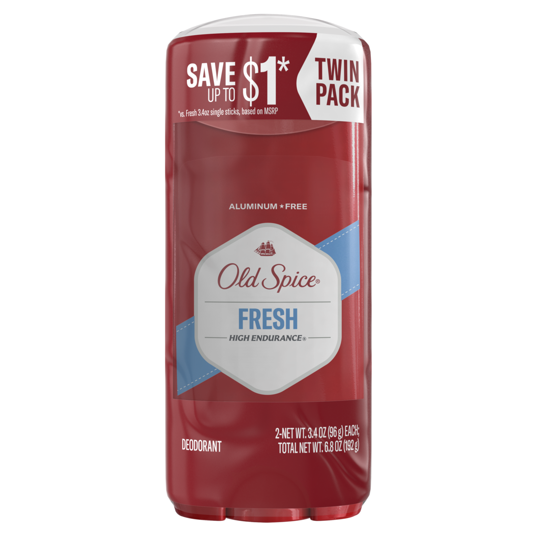 Old Spice Aluminum Free Deodorant For Men High Endurance Fresh Twin Pack - (2x3.4)oz/6pk