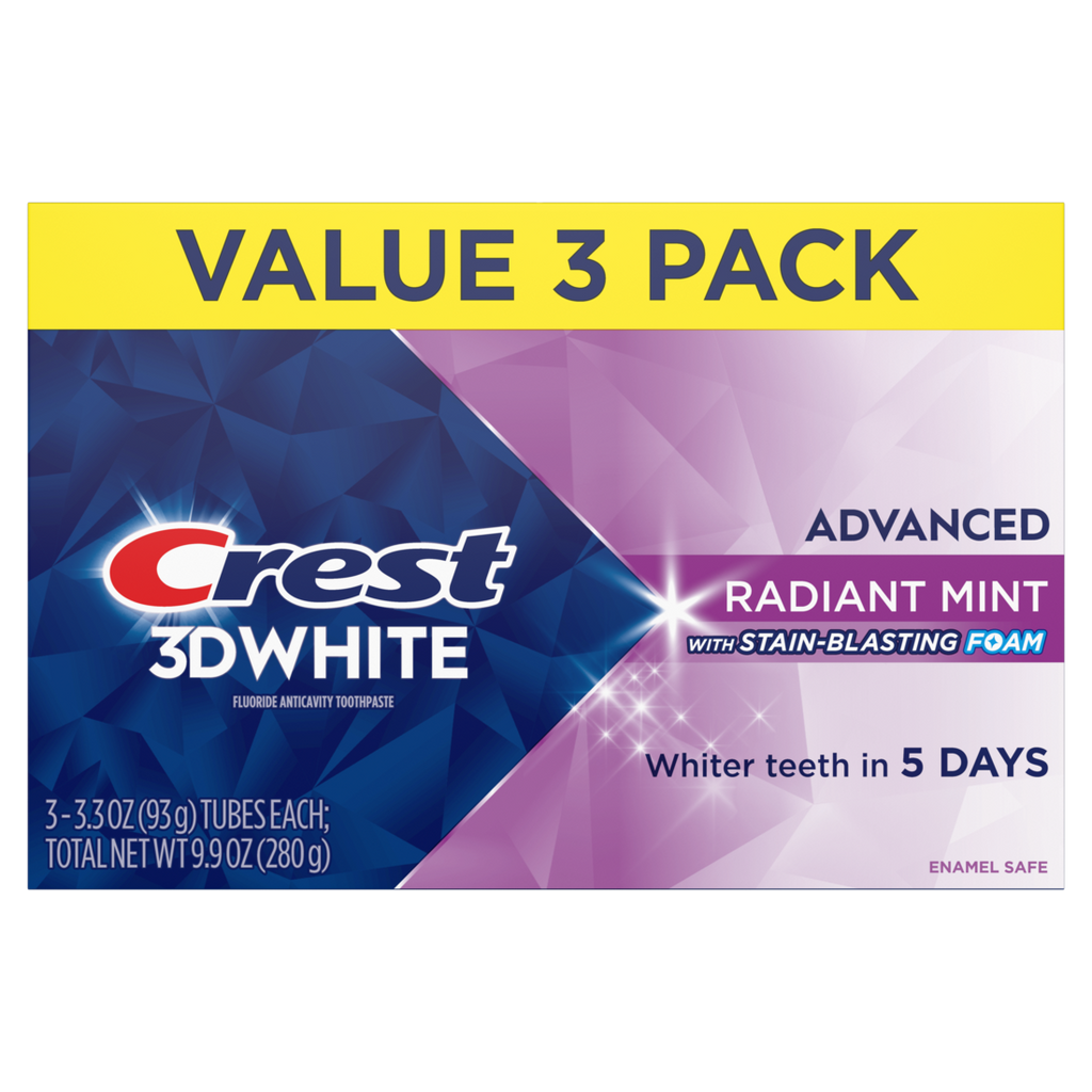 Crest Toothpaste 3Dwhite Advanced Teeth Whitening  Radiant Mint 3-Pack - (3x3.3)oz/4pk
