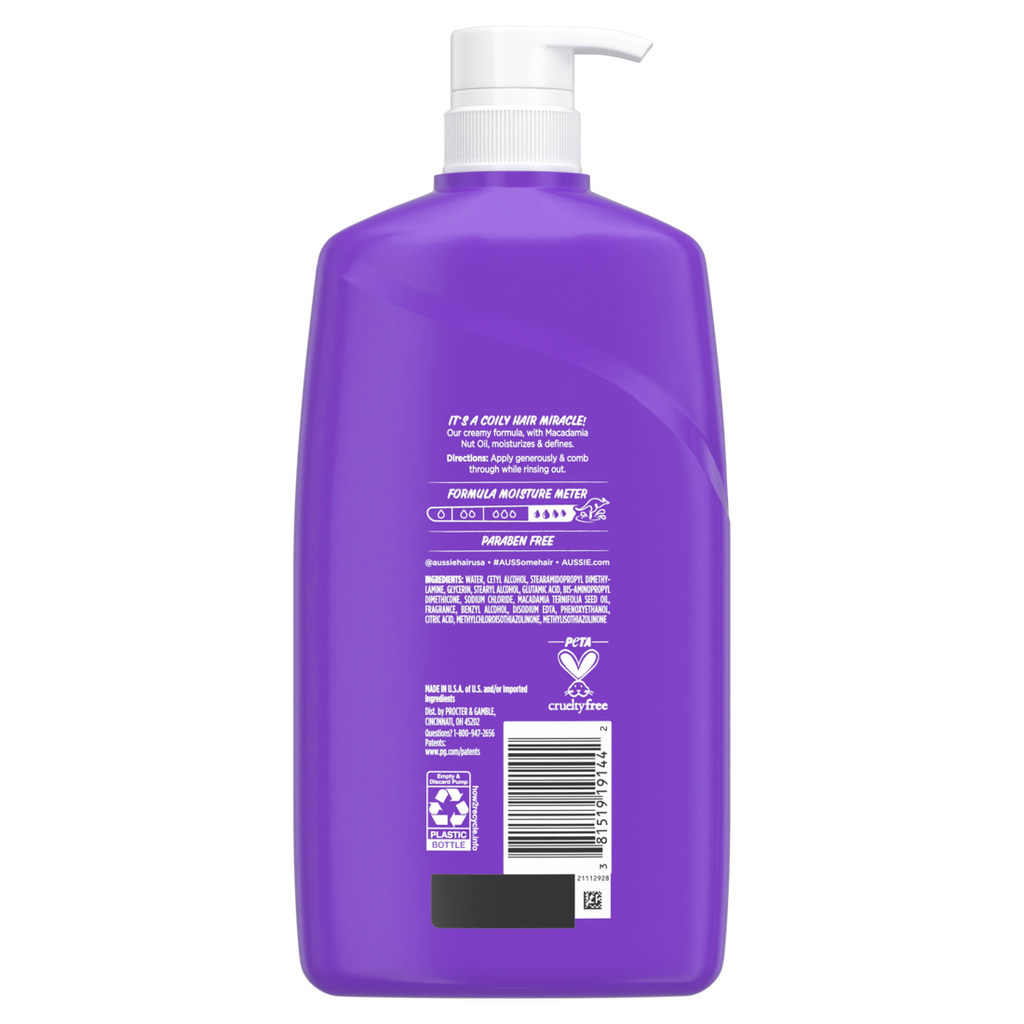 Aussie Miracle Coils Conditioner With Macadamia Nut Oil For Defined Coils Paraben Free - 26.2oz/4pk