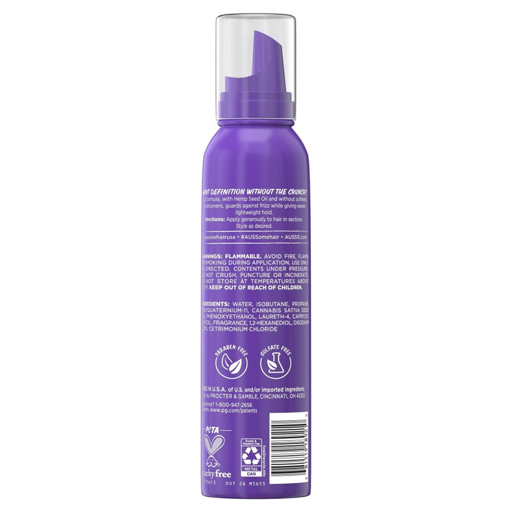 Aussie Miracle Waves Mousse With Hemp Seed Oil For Wavy Hair Paraben-Free - 6oz/12pk