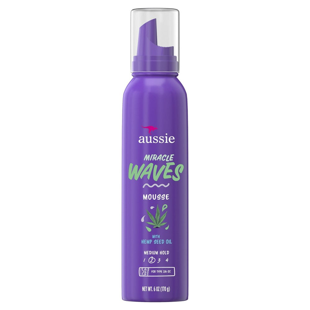 Aussie Miracle Waves Mousse With Hemp Seed Oil For Wavy Hair Paraben-Free - 6oz/12pk