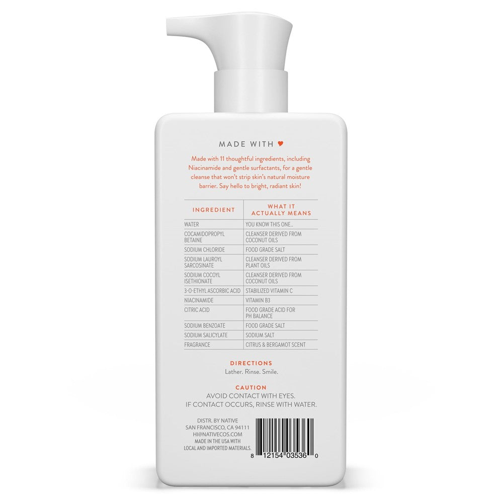 Native Brightening Facial Cleanser Citrus & Bergamot Sulfate Free For All Skin Types - 12oz/6pk