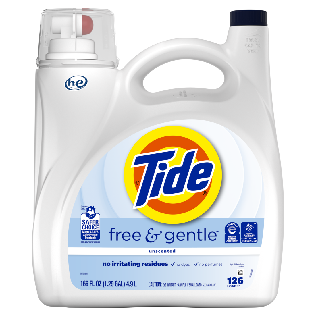 Tide Free & Gentle Liquid Laundry Detergent 126 Loads Tide Laundry Detergent Clean Laundry Detergent - 166oz/4pk