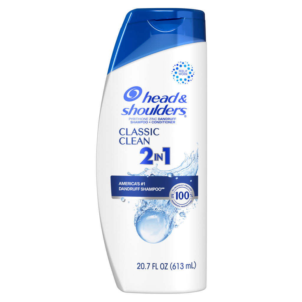 Head And Shoulders 2 In 1 Dandruff Shampoo And Conditioner Anti-Dandruff Treatment Classic Clean For Daily Use Paraben Free - 20.7oz/4pk