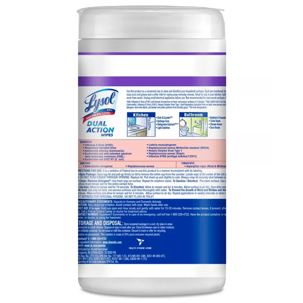 Lysol Dual Action Wipes - 75ct/6pk