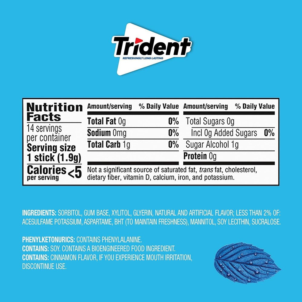 Trident Original Sugar Free Gum - 14ct/15pk