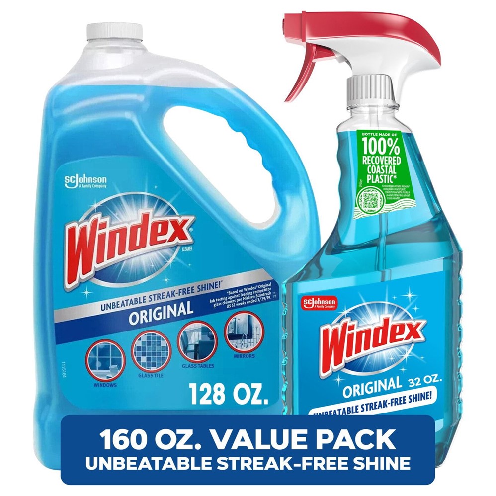 Windex Original Glass Cleaner 32oz Trigger + 128oz Refill - 160oz/1pk