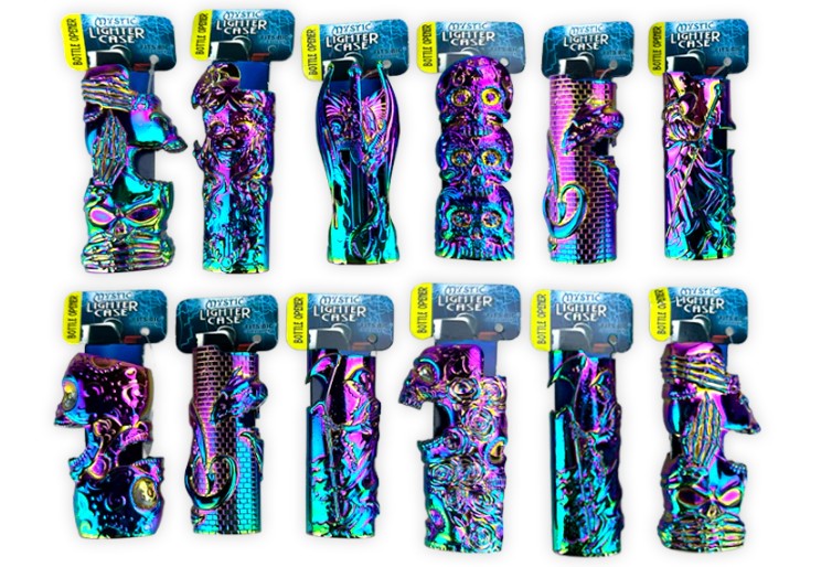 Metal Rainbow Mystic Lighter Case with Bottle Opener - 12ct