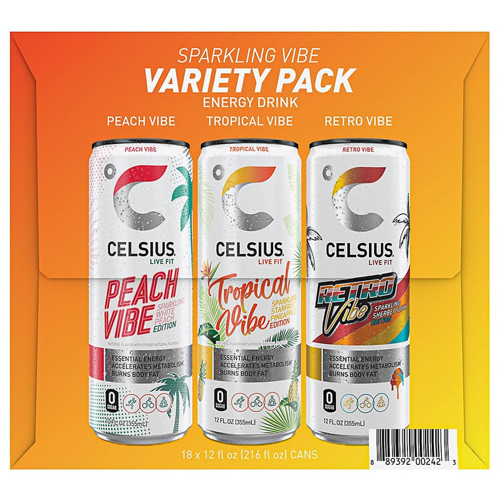 Celsius Live Fit Sparkling Vibe Variety Pack Cans - 12oz/18pk