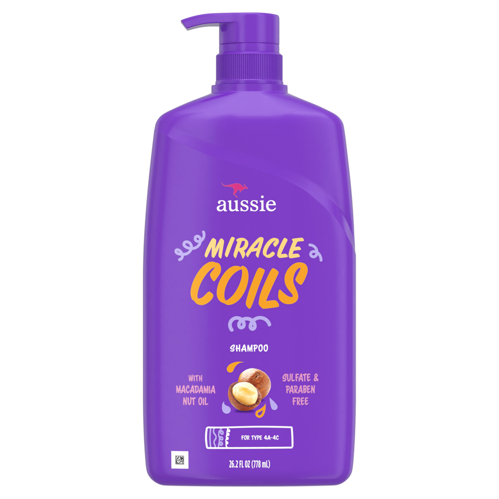 Aussie Miracle Coils Shampoo With Macadamia Nut Oil For Coily Hair Sulfate And Paraben-Free - 26.2oz/4pk