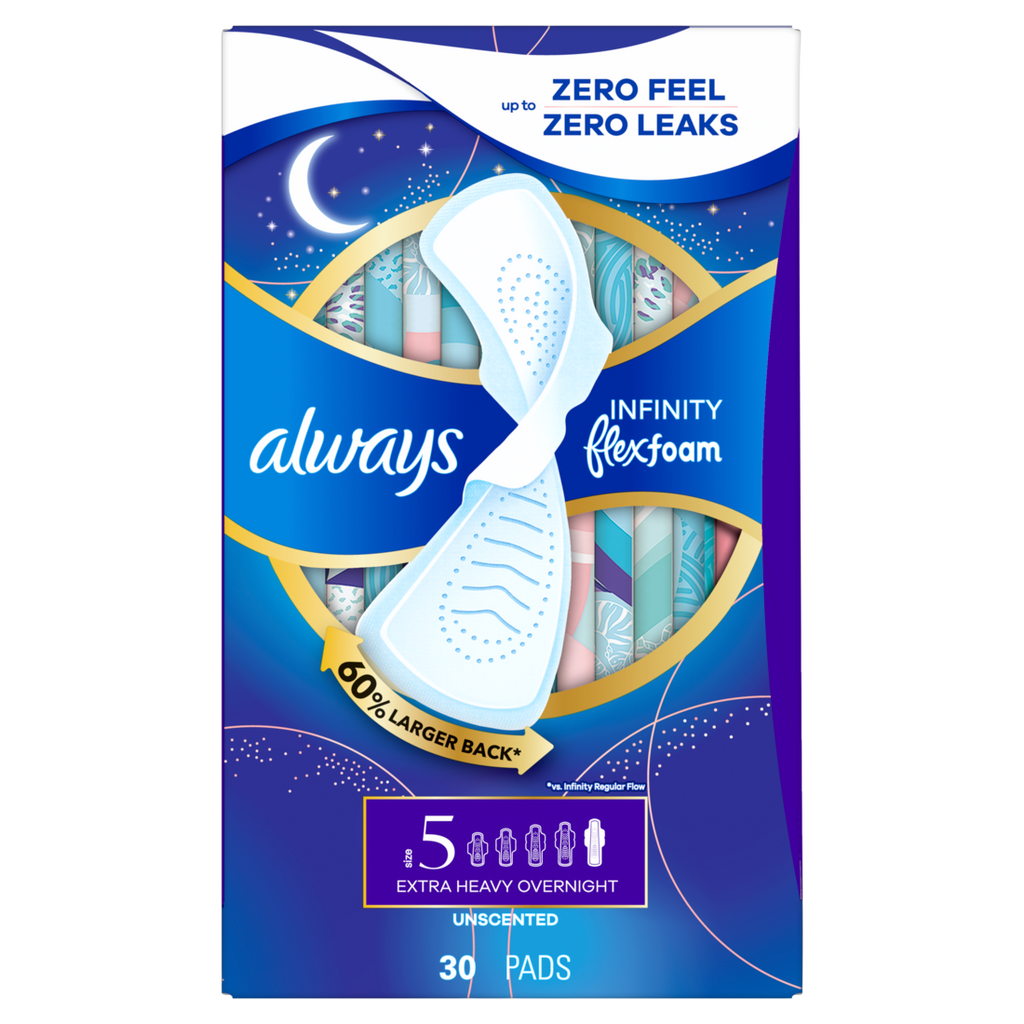 Always Infinity With Flexfoam Pads Size 5 Extra Heavy Overnight With Wings Unscented - 30ct/3pk