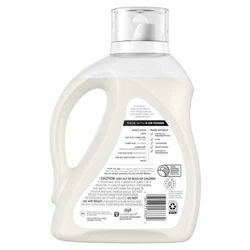 9 Elements Liquid Laundry Detergent Unscented Vinegar Powered - 92oz/4pk