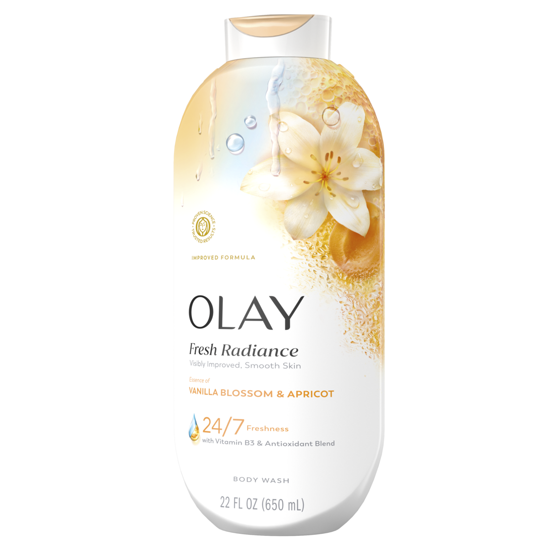 Olay Fresh Radiance Body Wash With Essence Of Vanilla Blossom And Apricot Vitamin B3 And Antioxidant Blend - 22oz/4pk