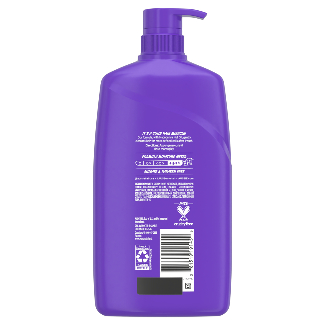 Aussie Miracle Coils Shampoo With Macadamia Nut Oil For Coily Hair Sulfate And Paraben-Free - 26.2oz/4pk