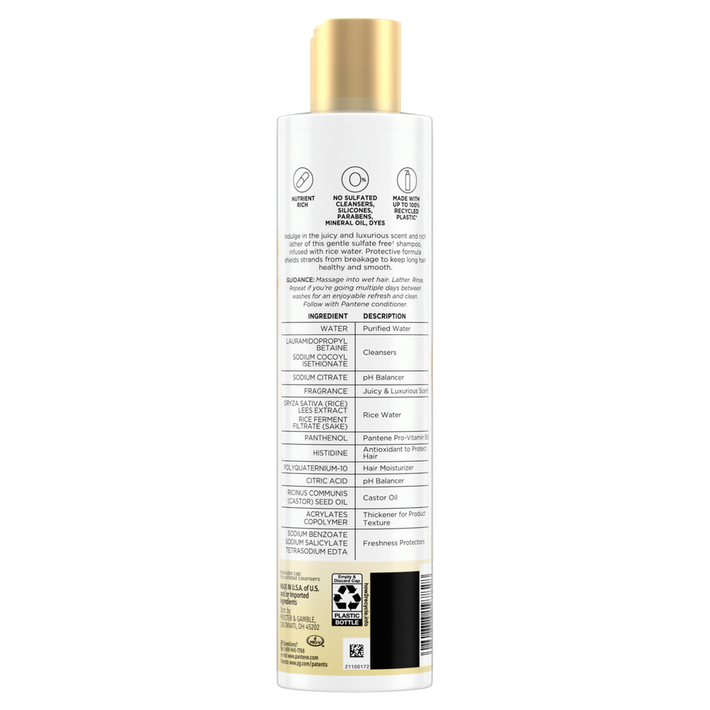 Pantene Nutrient Blends Unbreakable Lengths Rice Water Sulfate Free Shampoo - 9.6oz/4pk