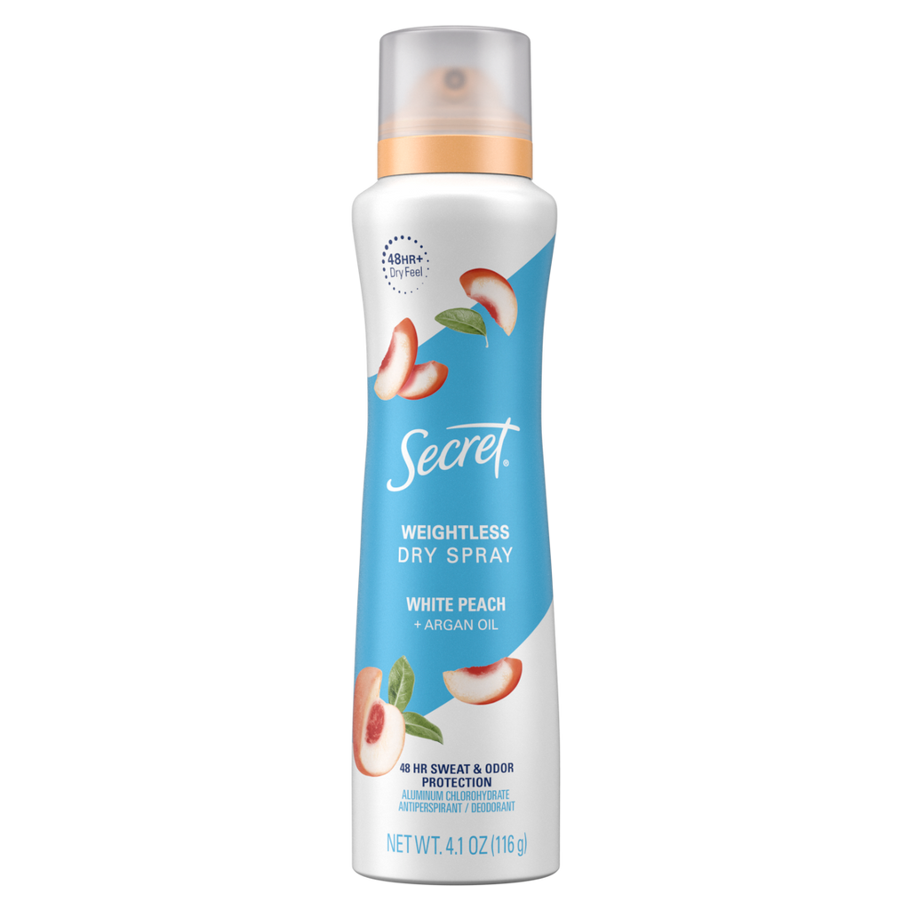 Secret Dry Spray Antiperspirant And Deodorant For Women White Peach And Argan Oil - 4.1oz/12pk