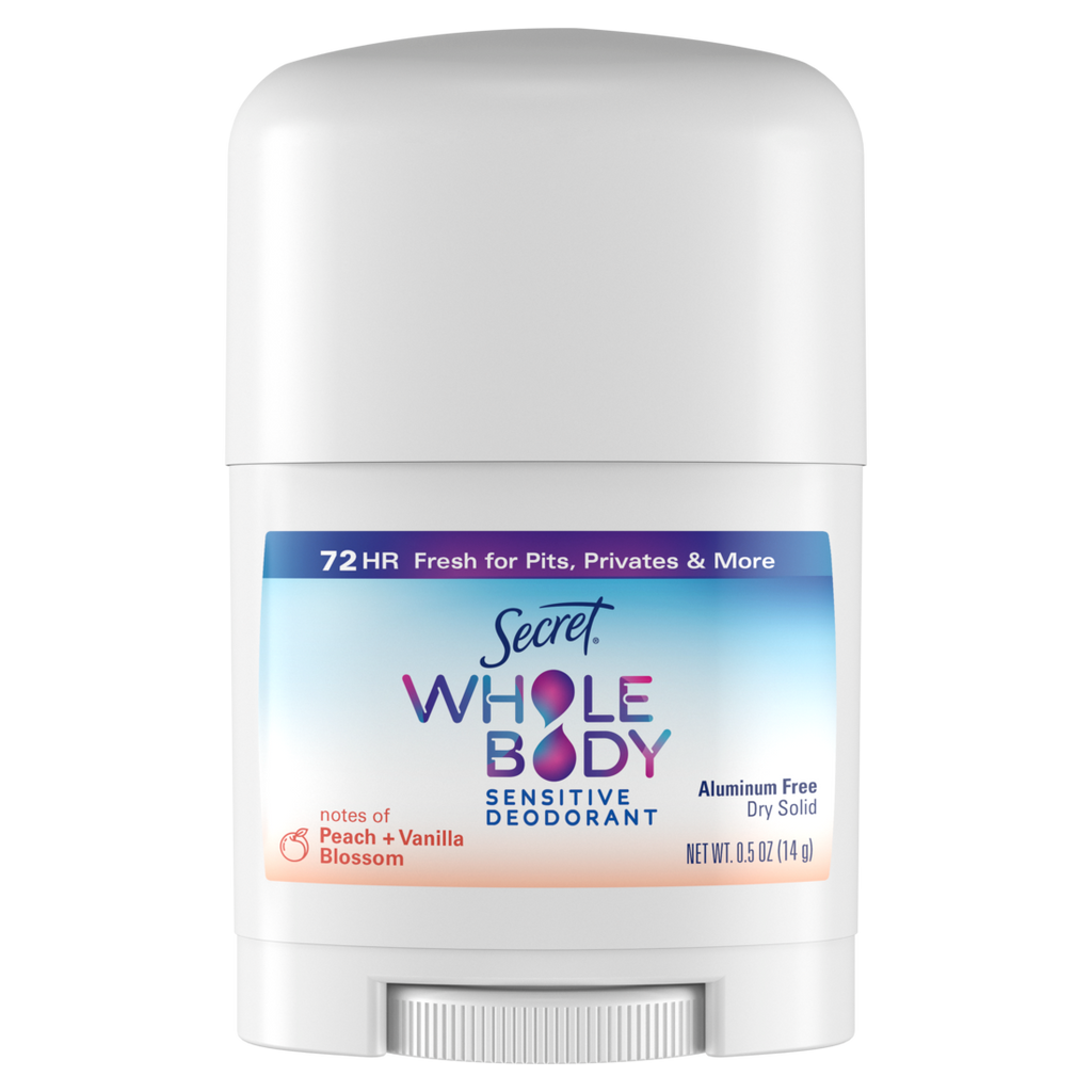 Secret Whole Body Deodorant Stick For Women Peach & Vanilla Scent Aluminum Free Deodorant Stick 72 Hr Odor Protection - 0.5oz/24pk