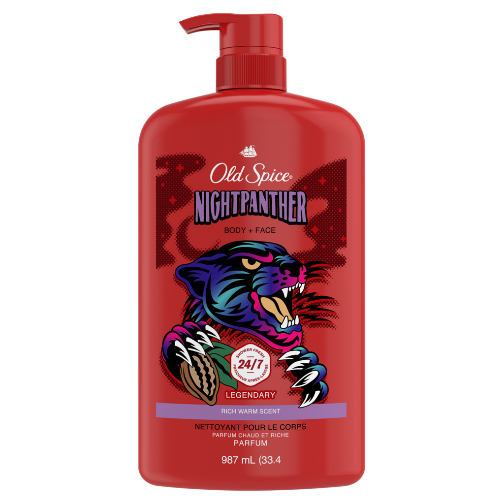 Old Spice Cleansing Body Wash For Men 24/7 Shower Clean With Lasting Scent 2-in-1 Face And Body Wash Rich Lather Nightpanther Rich Warm Scent - 33.4oz/4pk