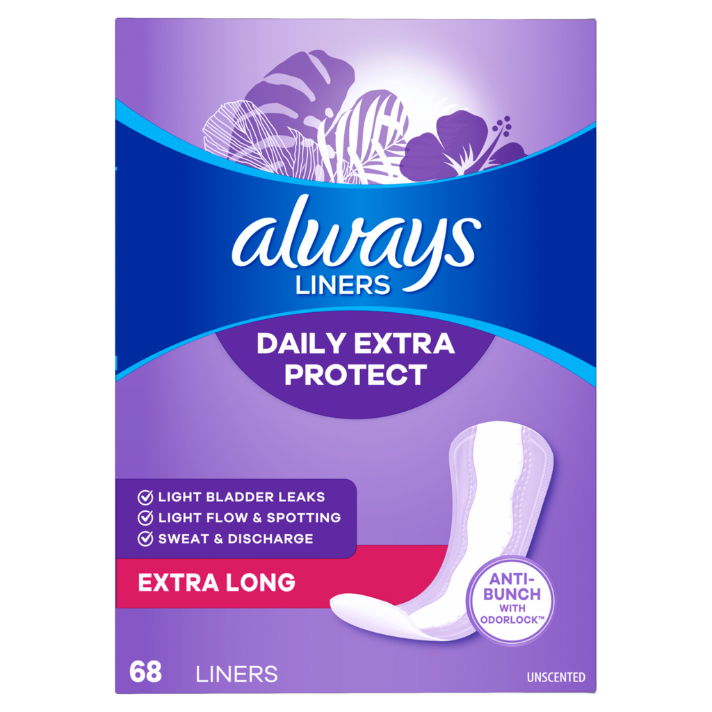 Always Daily Extra Protect Liners Extra Long Length Length Unscented Panty Liners - 68ct/4pk