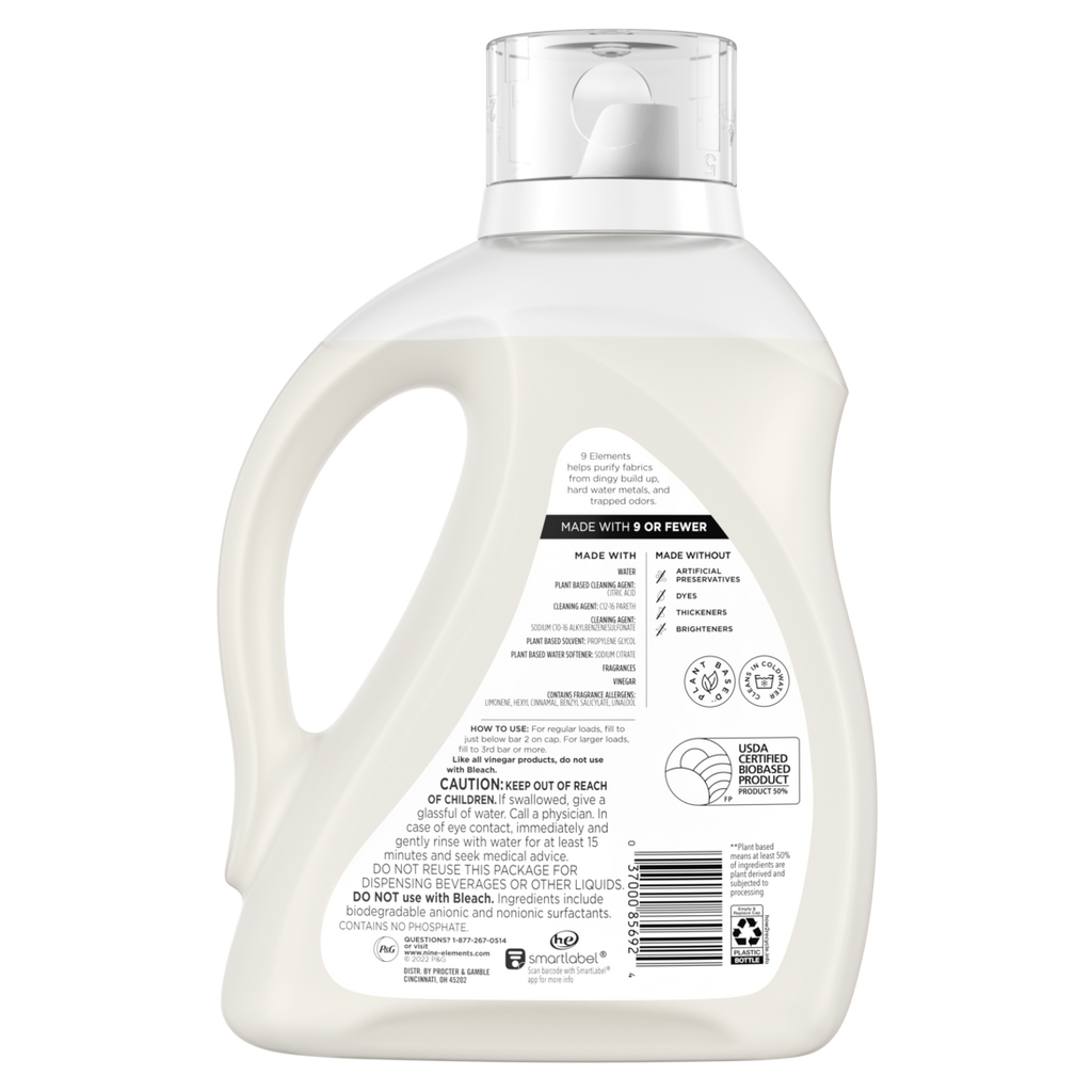 9 Elements Liquid Laundry Detergent Citrus Scent Vinegar Powered - 92oz/4pk