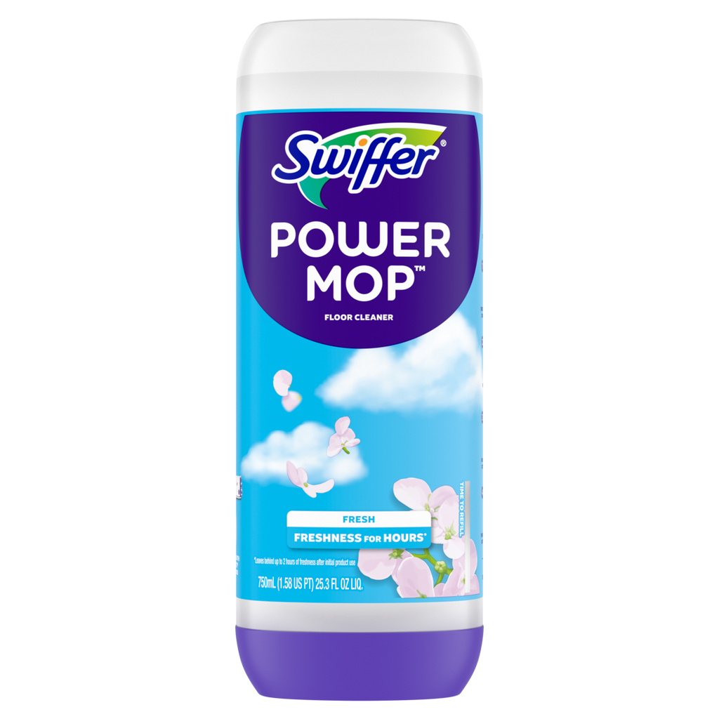 Swiffer Power Mop Refill Solution Floor Cleaner For Mopping Tile Vinyl Laminate Wood In Home Bathroom Kitchen All Purpose Multi-Surface Solution For Floor Cleaning Fresh Scent - 25.3oz/6pk