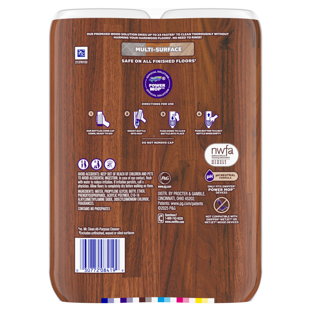 Swiffer Power Mop Wood Refill Solution Quickdry Hardwood Floor Cleaner Lemon Scent - (2x25.3)oz/3pk