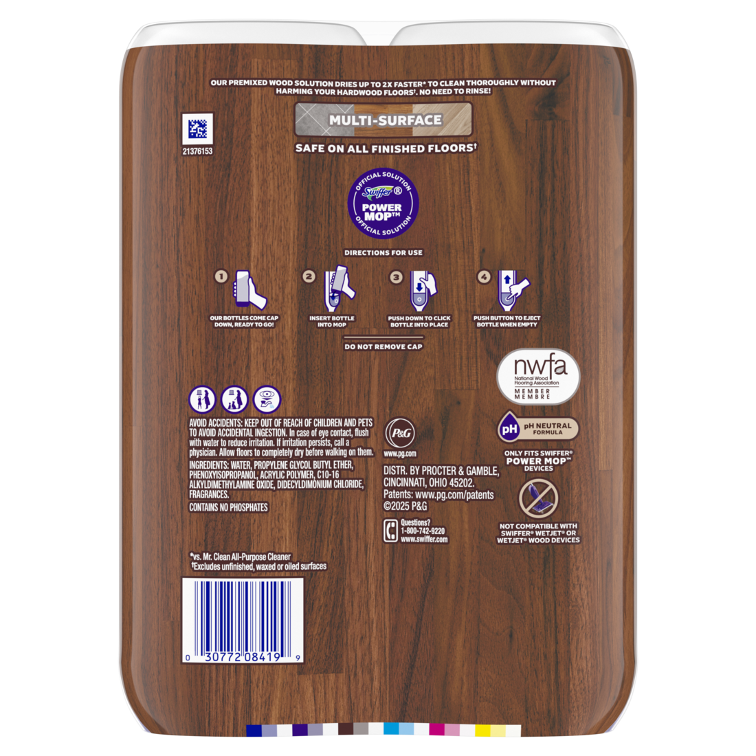 Swiffer Power Mop Wood Refill Solution Quickdry Hardwood Floor Cleaner Lemon Scent - (2x25.3)oz/3pk