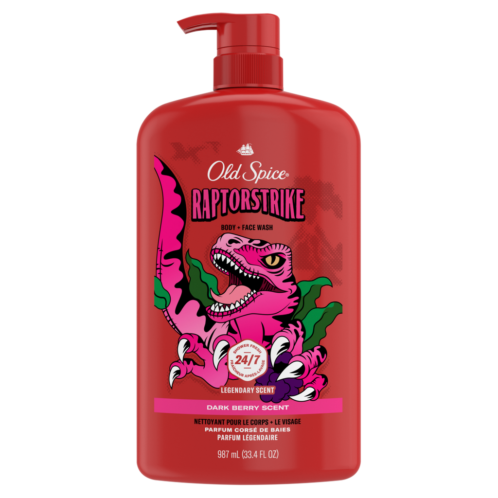 Old Spice Cleansing Body Wash For Men 24/7 Shower Clean With Lasting Scent 2-in-1 Face And Body Wash Rich Lather Raptorstrike Dark Berry Scent - 33.4oz/4pk