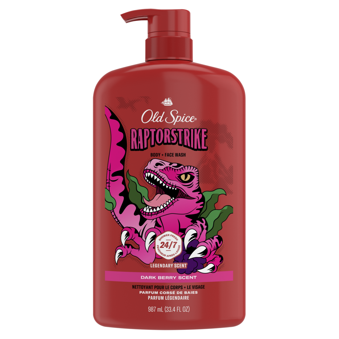 Old Spice Cleansing Body Wash For Men 24/7 Shower Clean With Lasting Scent 2-in-1 Face And Body Wash Rich Lather Raptorstrike Dark Berry Scent - 33.4oz/4pk
