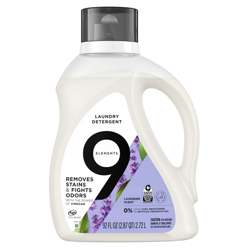 9 Elements Liquid Laundry Detergent Lavender Scent Vinegar Powered - 92oz/4pk