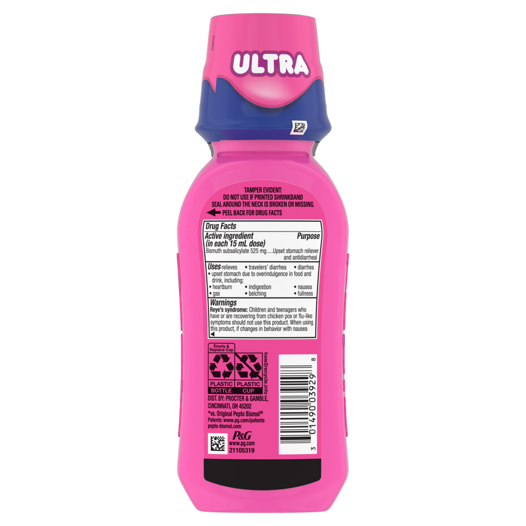 Pepto Bismol Ultra Liquid Upset Stomach Relief Nausea Relief Heartburn Relief Indigestion Relief Anti Diarrhea Medication For Adults - 5 Symptom Fast Relief (Packaging May Vary) - 8oz/12pk