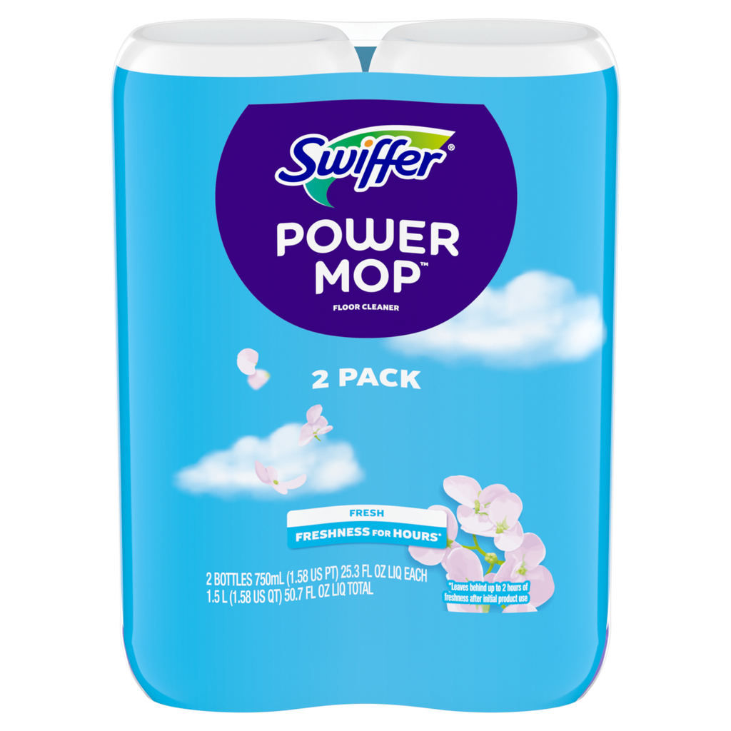 Swiffer Power Mop Refill Solution Floor Cleaner For Mopping Tile Vinyl Laminate Wood In Home Bathroom Kitchen All Purpose Multi-Surface Solution For Floor Cleaning Fresh Scent Double Pack - (2x25.3)oz/3pk