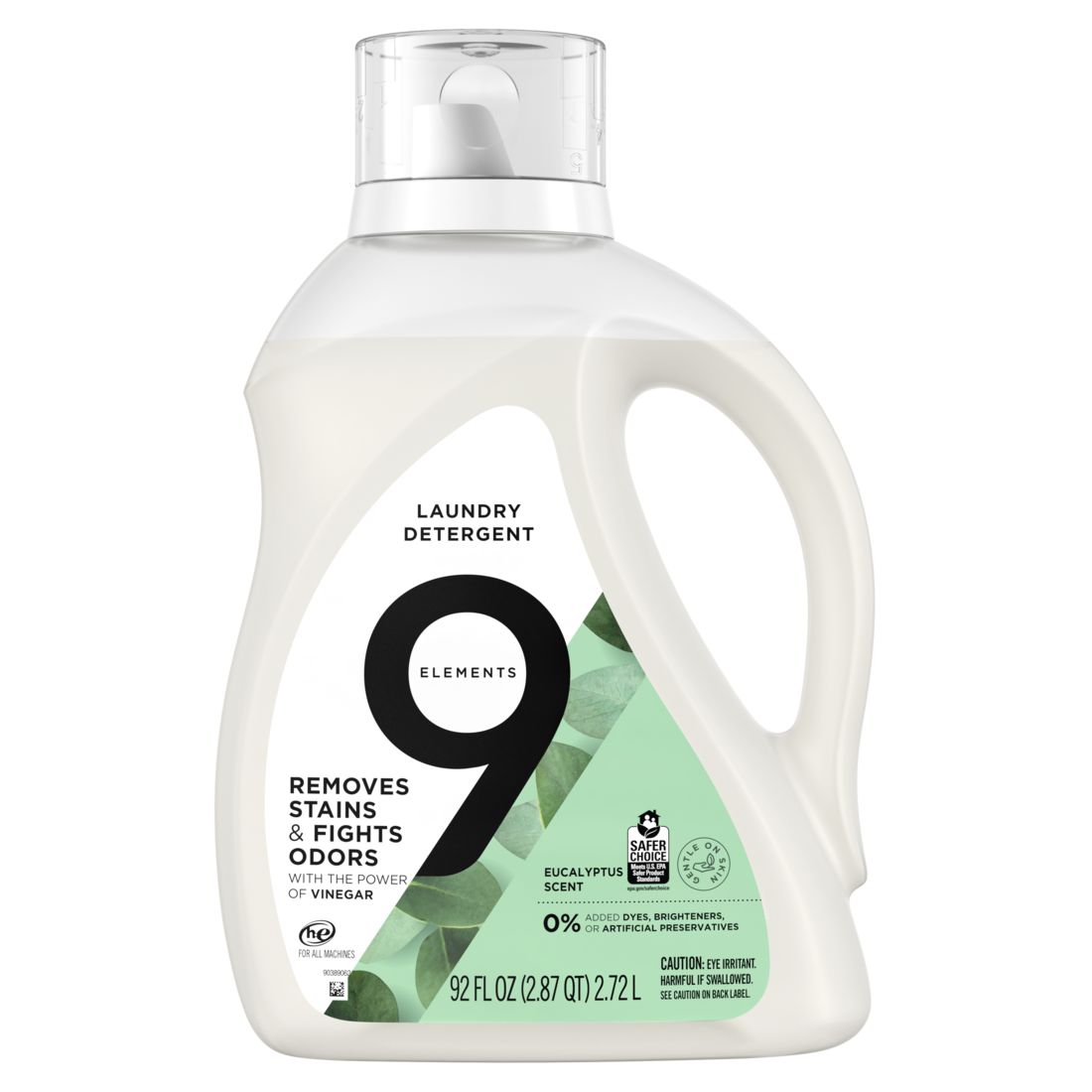 9 Elements Liquid Laundry Detergent Eucalyptus Scent Vinegar Powered - 92oz/4pk