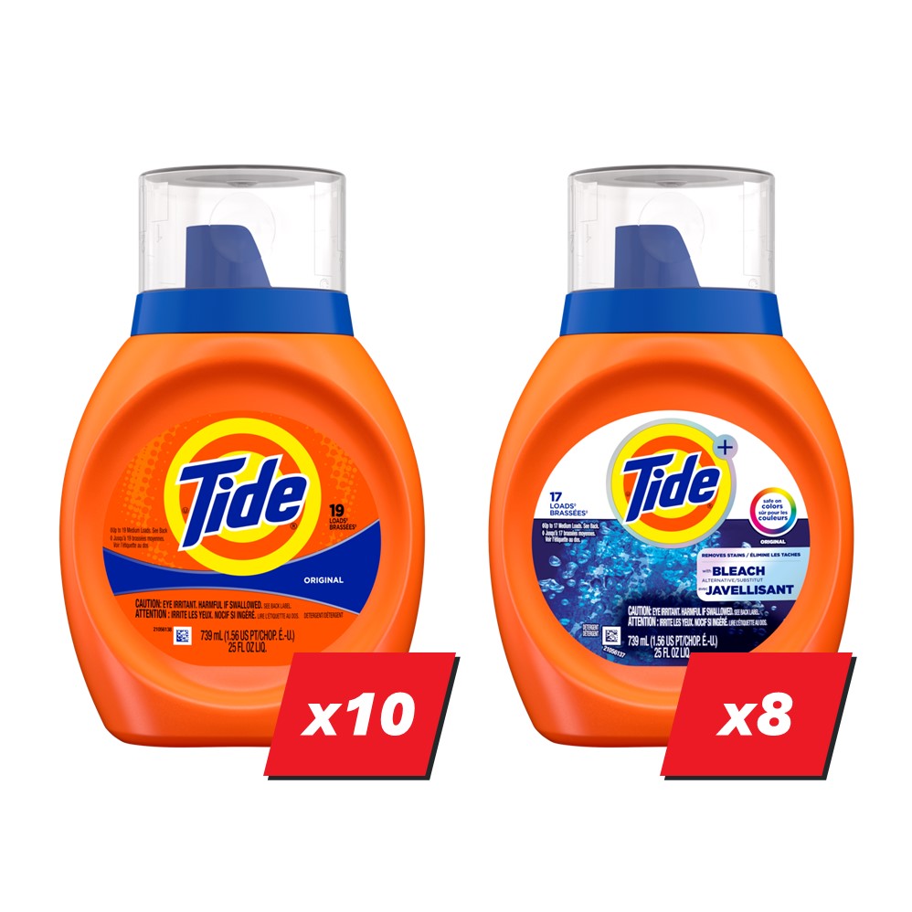 Tide Liquid Laundry Detergent Display (10x25oz Original; 8x25oz Original with Bleach Alternative) - 25oz/18pk