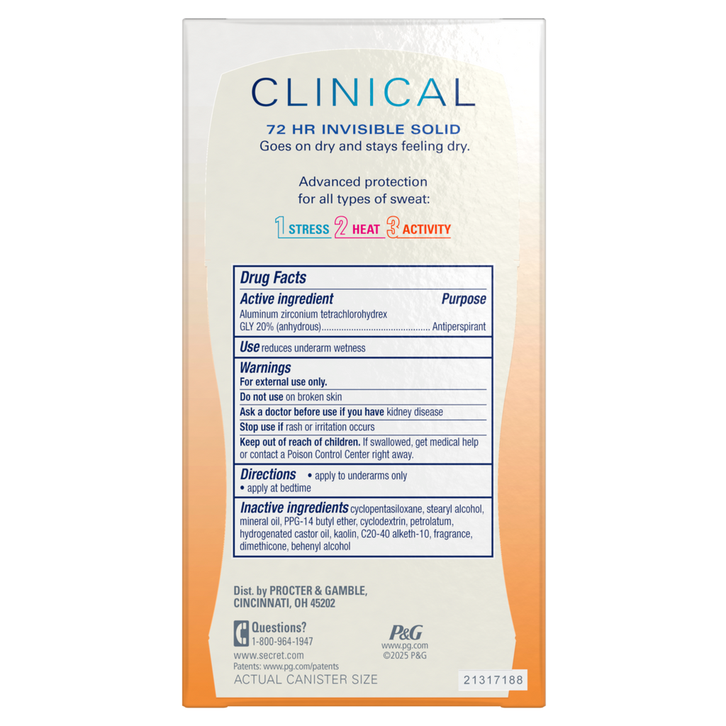Secret Clinical Strength Antiperspirant And Deodorant For Women Invisible Solid Mandarin Fizz - 1.6oz/12pk