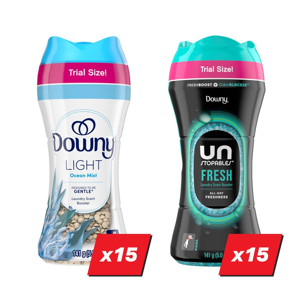 Downy Unstopables Scent Booster Beads Display (15x5.0oz Fresh; 15x5.0oz Light Ocean Mist) - 5.0oz/30pk