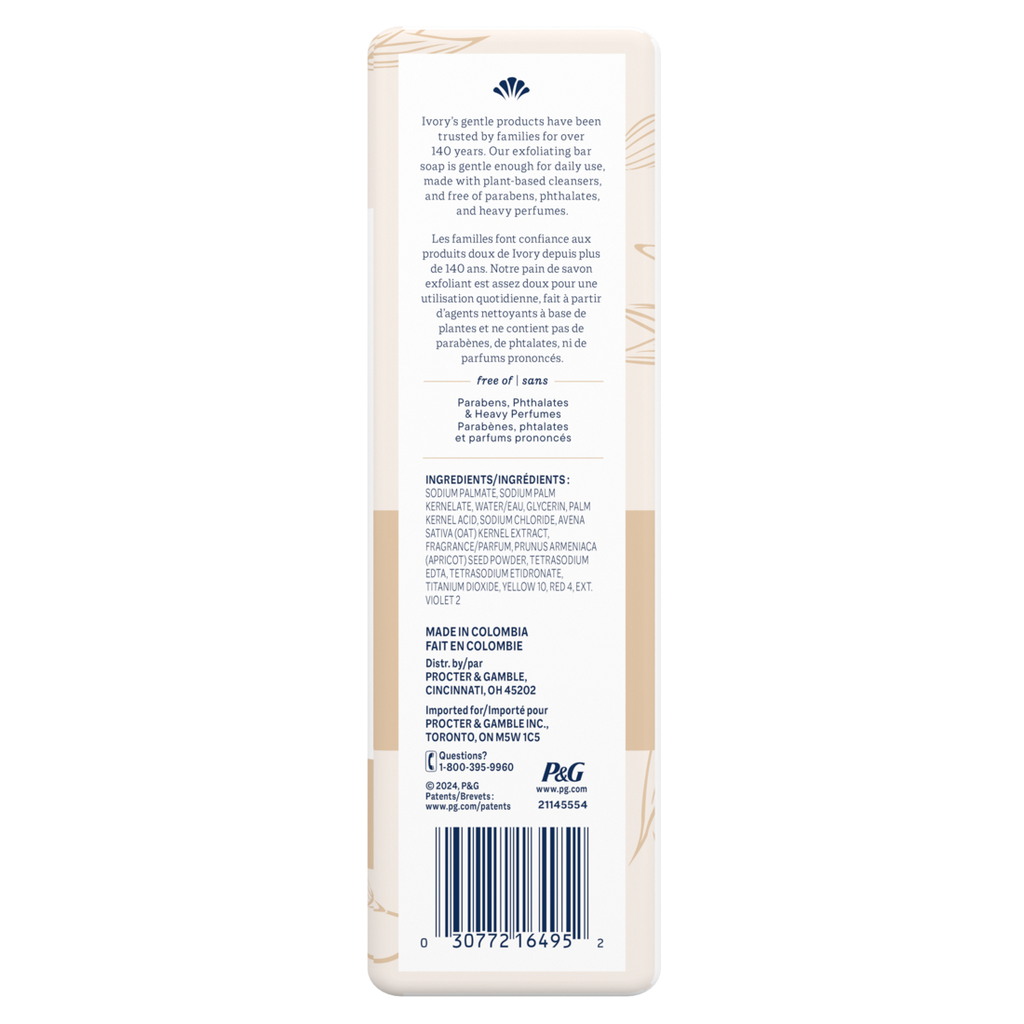 Ivory Gentle Exfoliating Bar Soap Notes Of Warm Vanilla + Oat Milk - (8x3.17)oz/4pk